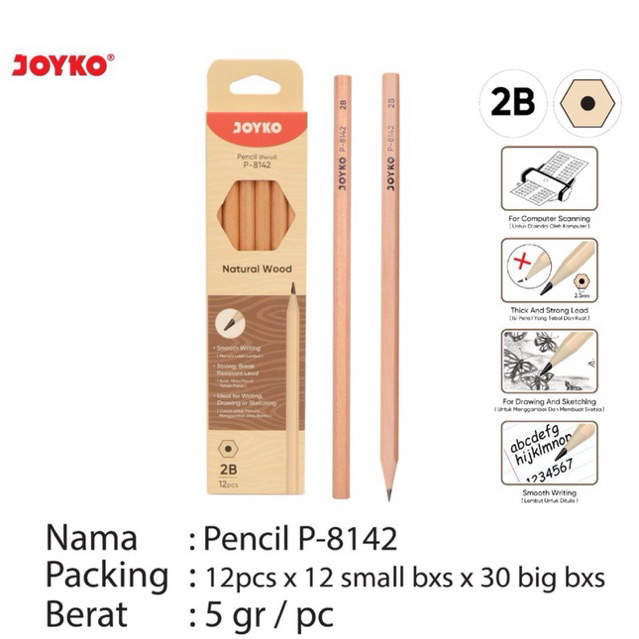 

( 12pcs ) P 8142 Pencil 2B / Sketch Drawing Pensil P-8142 Joyko