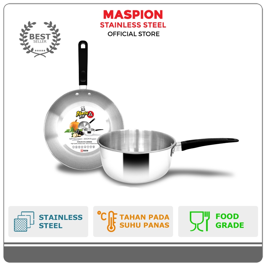 Maspion Panda FIT A - Frypan 20 cm & Saucepan 16 cm Stainless Steel