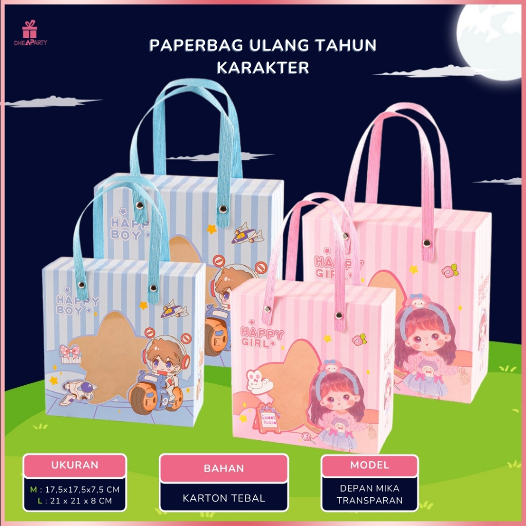 

DP DP Goodie Bag Ulang Tahun Transparan Vertikal / Tas Souvenir Paperbag Ulang Tahun Kotak Kado Anak-anak Model Terbaru Transparan PP38