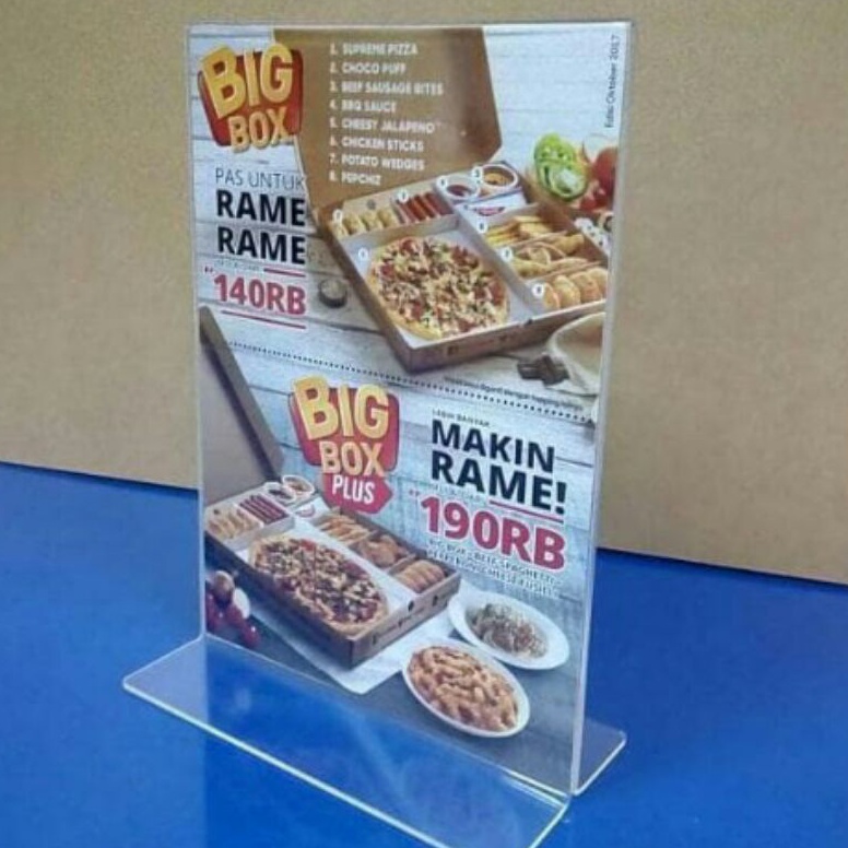 

KODE N5A akrilik tempat brosur atau menu restoran A4 21x3cm