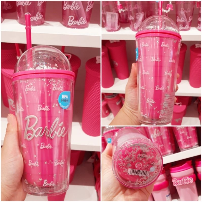 botol minum barbie miniso botol minum sedotan barbie glitter