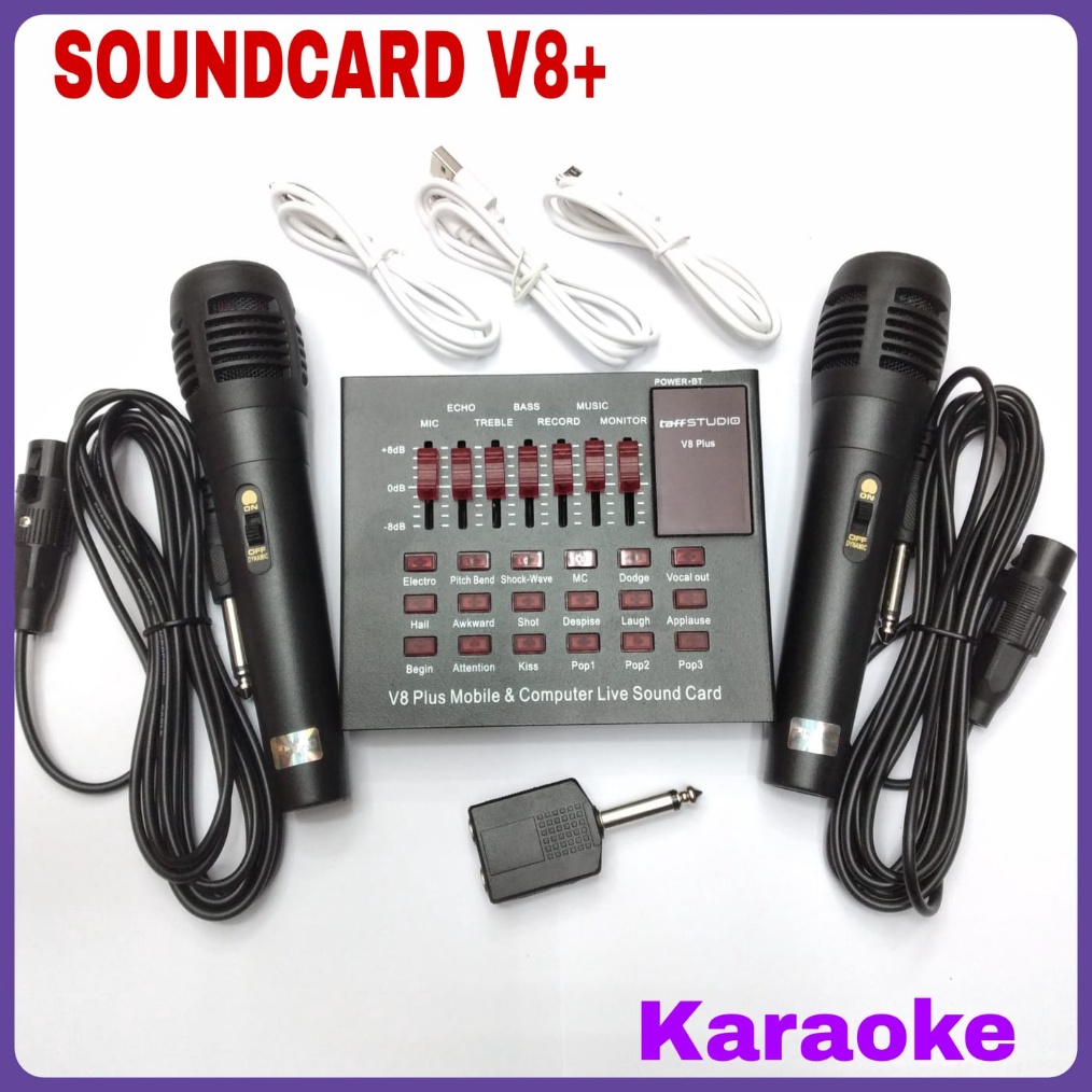 Paket karaoke Bluetooth USB External Soundcard Live Mic Headset  V8 Plus r H8Z8