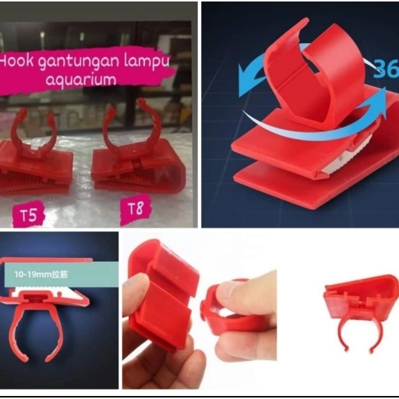 hook jepit lampu led aquarium 1set  2 T5+2 T8