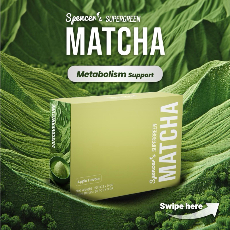 

PROMO! 1 BOX 20 sachet SPENCERS MATCHA SUPER GREEN RASA APEL Fat Burner Pelangsing Slimming