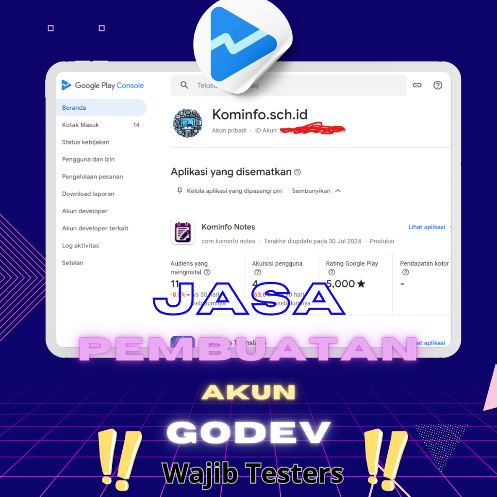 Jasa Buat Akun Godev, Google play Console, Playstore