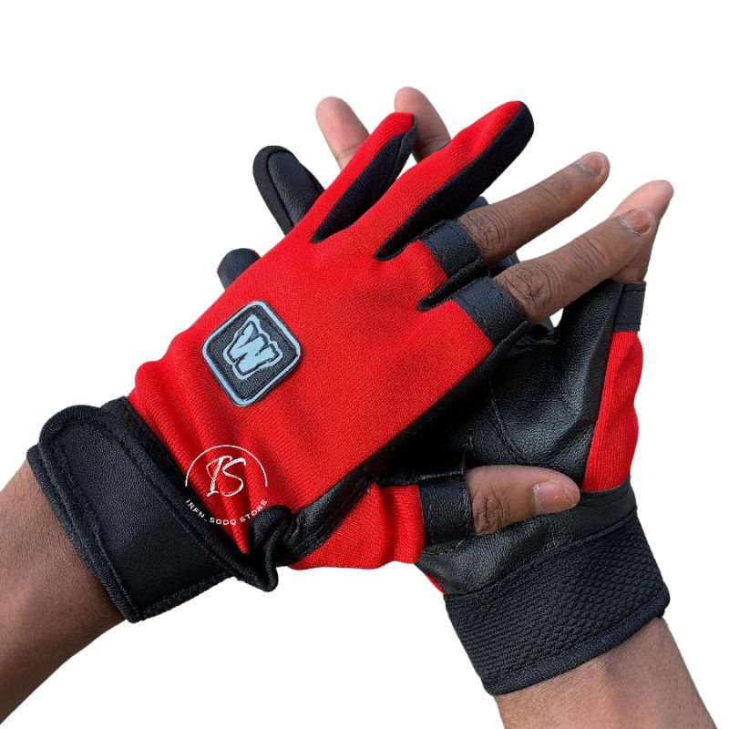 SARUNG TANGAN SEMI KULIT BOLONG DUA JARI MOTOR/BERAKTIVITAS/MEMANCING