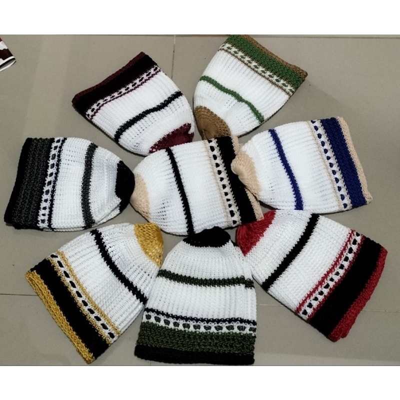 Peci Rajut Anak / Peci Rajut Bayi / Peci Rajut Tebal Motif Garis / Peci Rajut Anak TK - SD