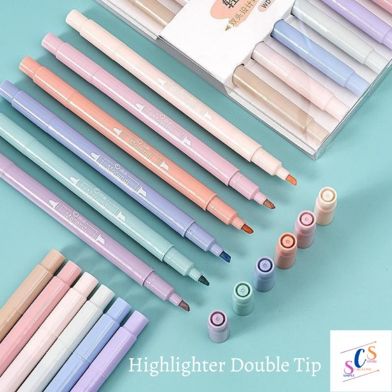 

HIGHLIGHTER DOUBLE TIP 6WARNA / STABILO TIP DUA SISI / JURNALING / SPIDOL PASTEL MORANDI