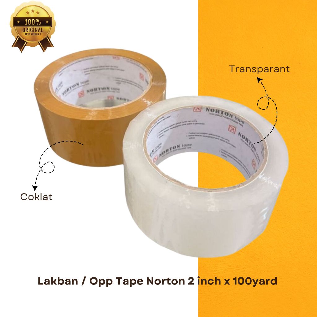 Opp Tape / LAKBAN Norton 2 inch x 100yard / Lakban Coklat / Lakban Bening / Lakban Besar