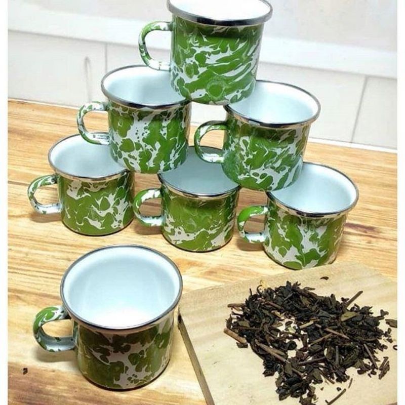 cangkir enamel blirik /gelas kopi/mug diameter 6cm hijau