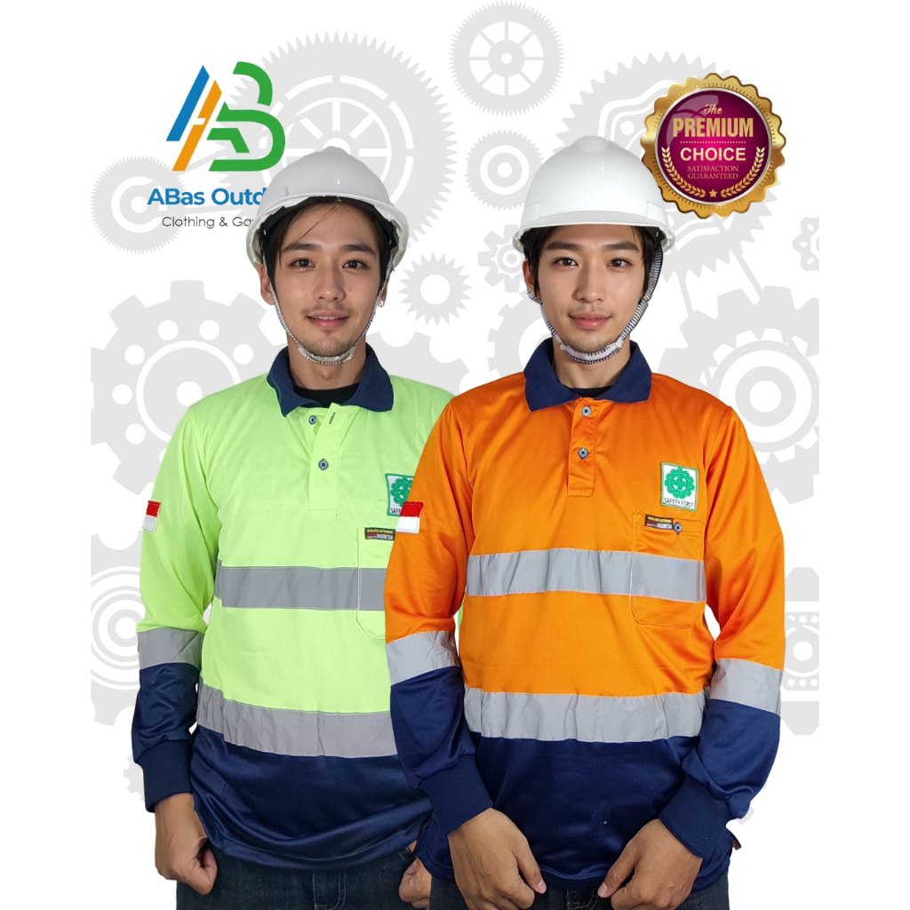 POLO SHIRT SAFETY HIJAU & ORANGE/ Kaos Polo Proyek / Lapangan / Konstruksi / Tambang/ Mekanik/ Atasa