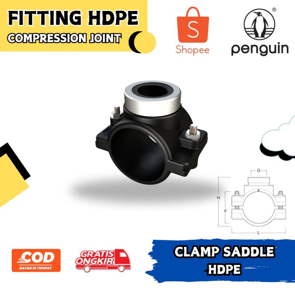 Fitting Pipa HDPE Clamp Sadle 1-1/2 inci x 3/4 inci atau 50 mmx25mm