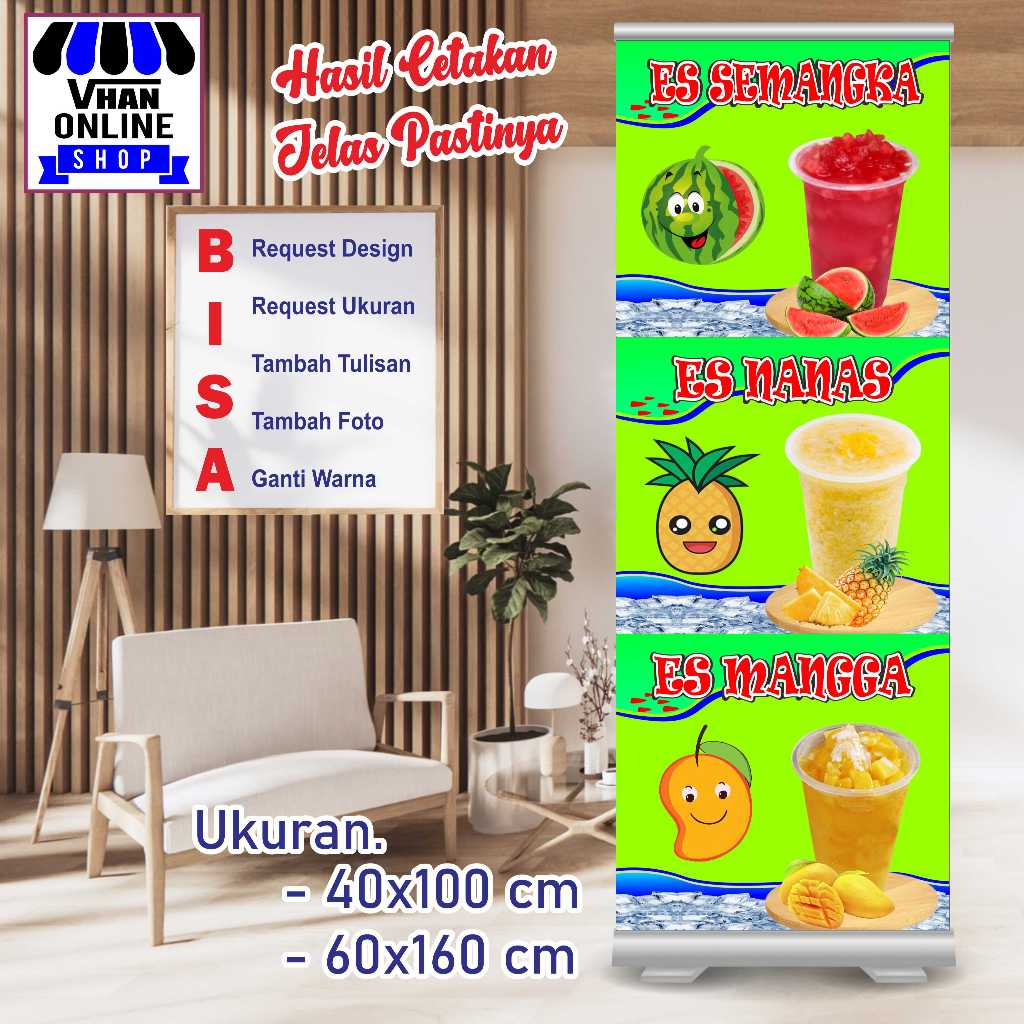 Banner Spanduk MMT Es Semangka Es Nanas Es Mangga Bagus