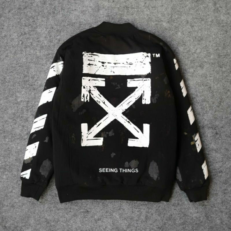 Jaket Valsity Ow Galaxy Unisex Kekinian Full Tag Label