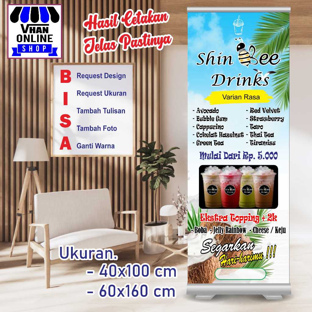 Design Banner Spanduk MMT Jualan Aneka Minuman Warna Cerah
