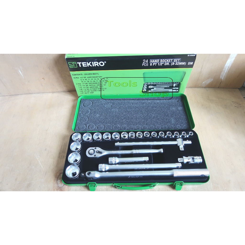 TEKIRO Hand Socket Set 24Pcs 1/2" 6Pt/Kunci Sock Set Box Besi