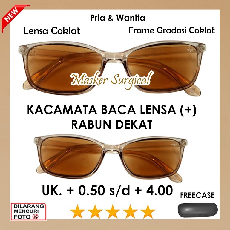 kacamata plus 0.50 sampai +0.75 siap pakai lensa coklat anti silau rabun dekat cocok pria wanita  fu