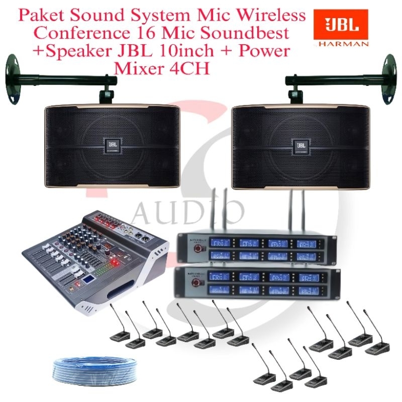 paket Sound System Mic Wireless conference 16 mic soundbest 4 speaker JBL  TOP ruangan rapat