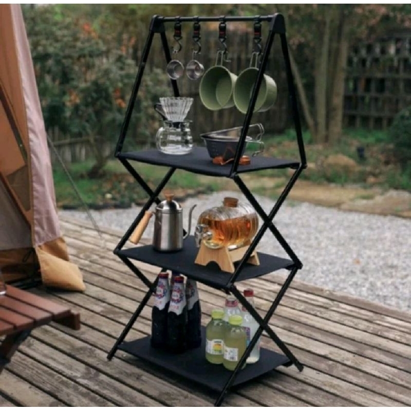 Folding Rak Black Rak Camping Kayu Lipat Multifungsi / BAHAN KAYU
