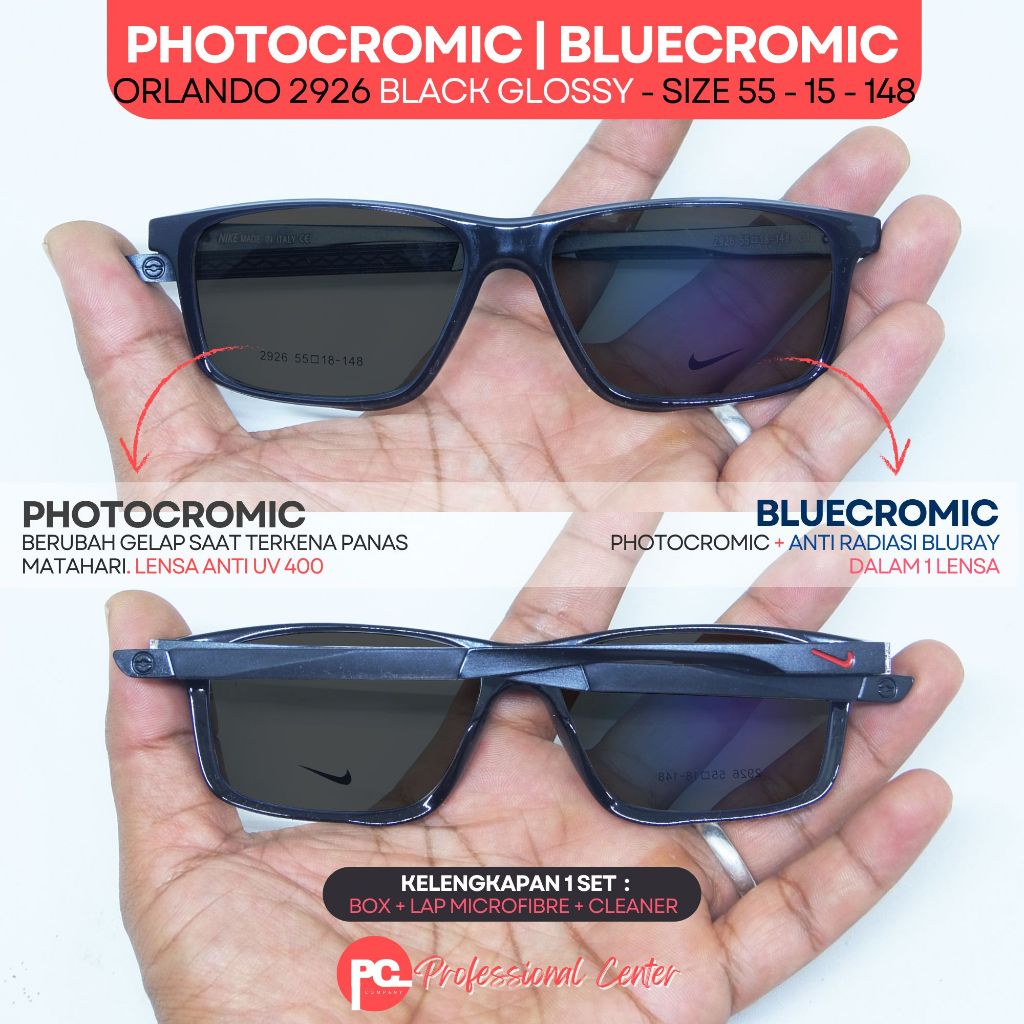 Kacamata Photocromic Bluecromic Anti Radiasi Berubah Warna Normal s/d -8.00 Cyl -200 Sporty Orlando