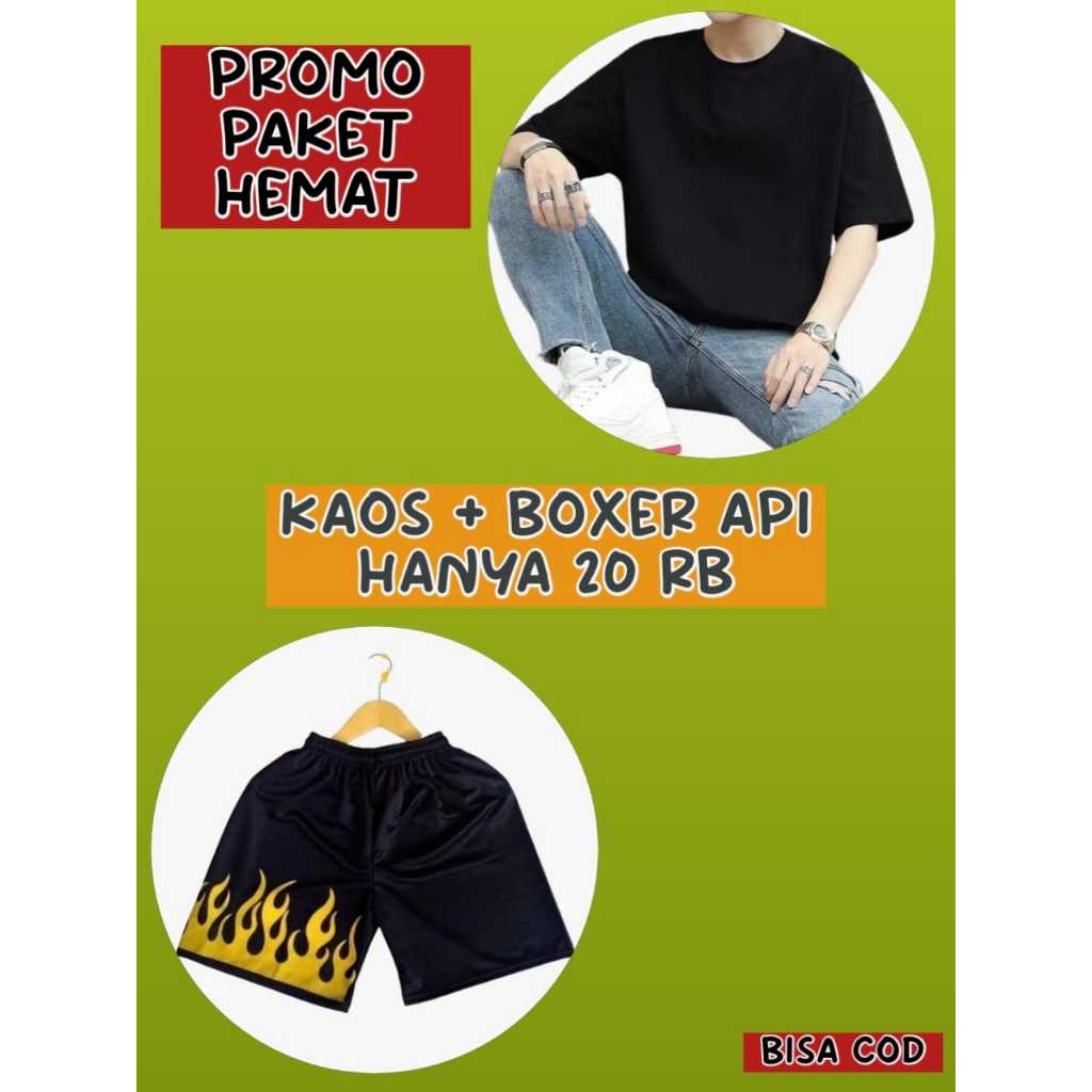 Paket Spesial: 1 Kaos + 1 Boxer Api - Gaya Menyala dengan Harga Terjangkau HANYA 20RB-AN - BOXER MOT
