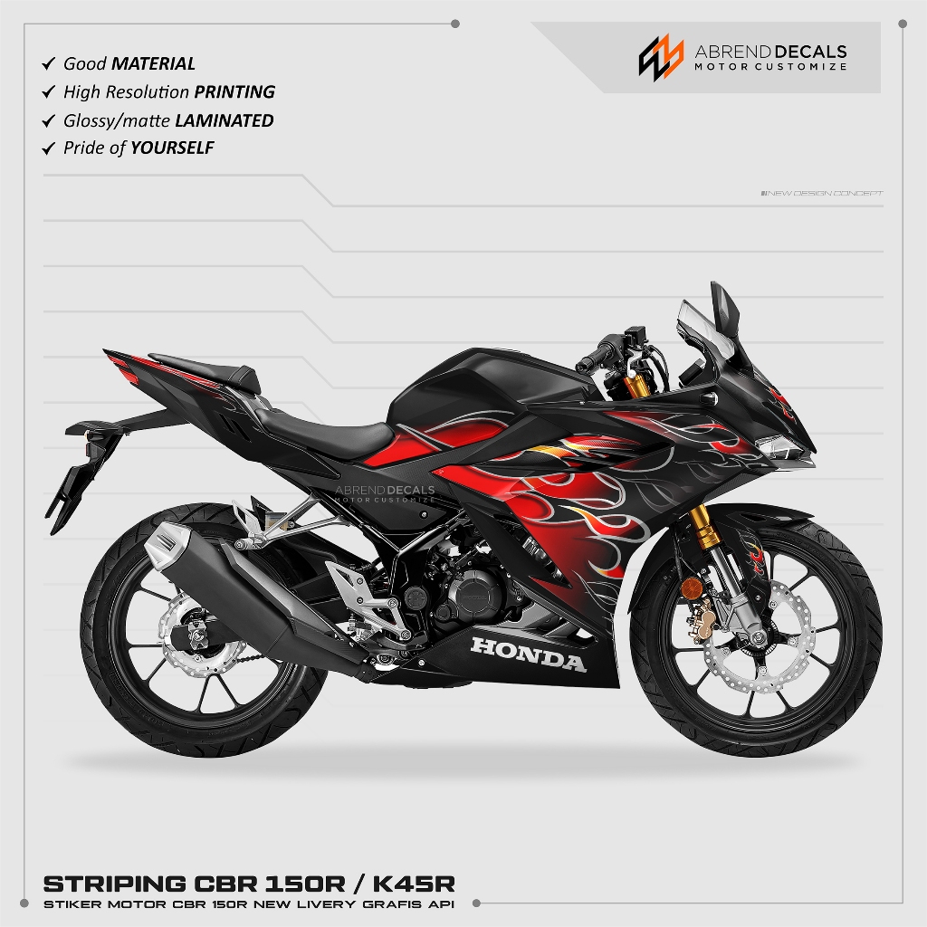 STRIPING CBR 150 R NEW GRAFIS API / STIKER MOTOR HONDA CBR 150 K45R 2021 - 2023 / STRIPE CBR 150R FI