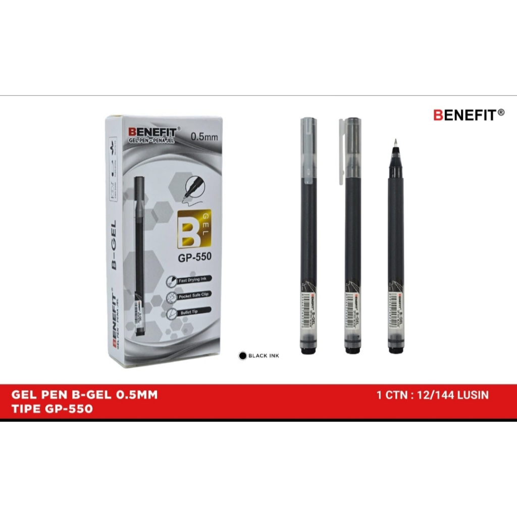 

Pulpen Gel Besar Benefit B-GEL 0,5 mm GP550 isi 12 pcs / Box