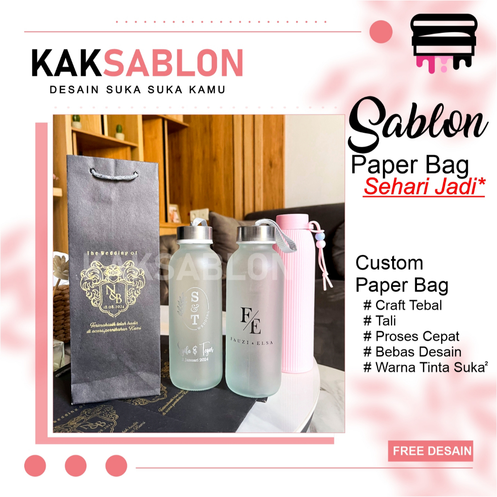 

Paper Bag Botol Tumbler Free Sablon Desain 9x9x25 Bahan Craft Tebal