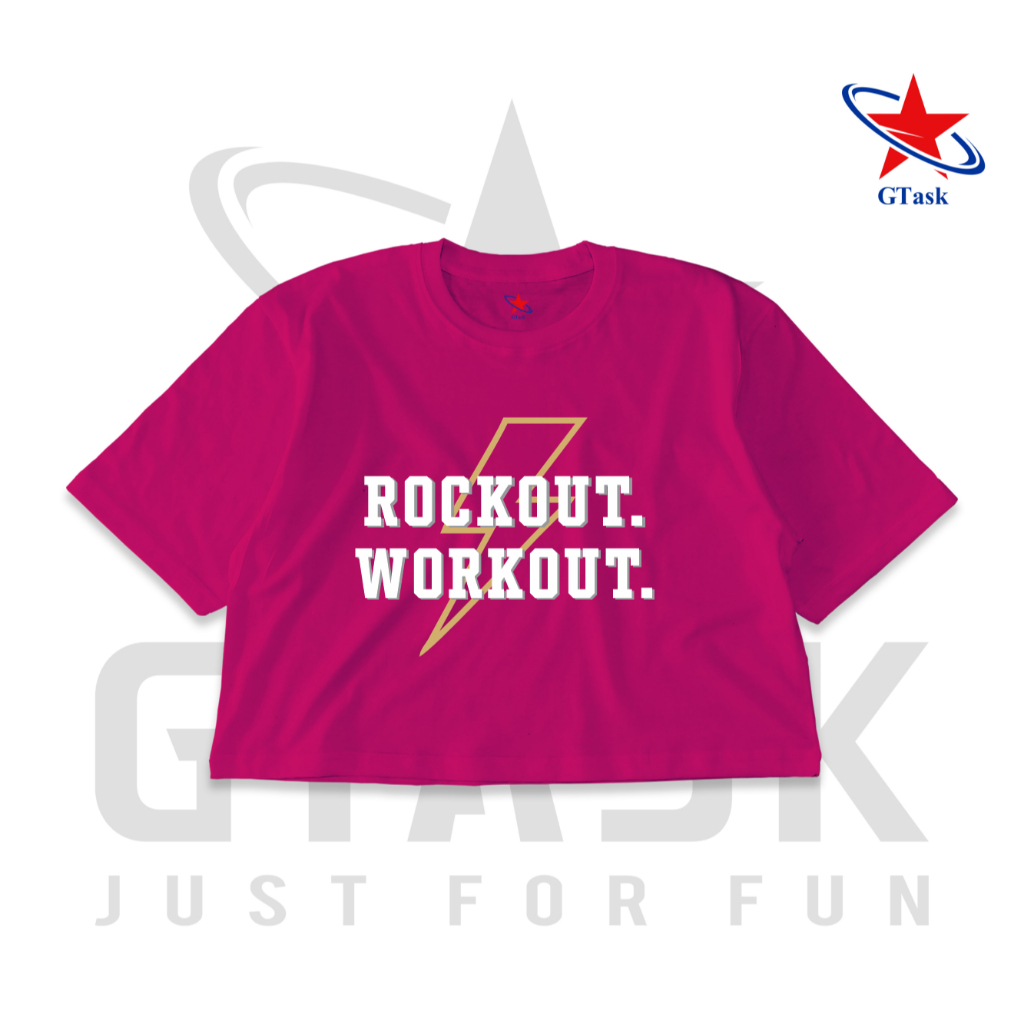 RB CropTop Rockout Workout OverSize Kaos Crop Tee Gym Basic Tee Hijab Senam Over Size Korean Style