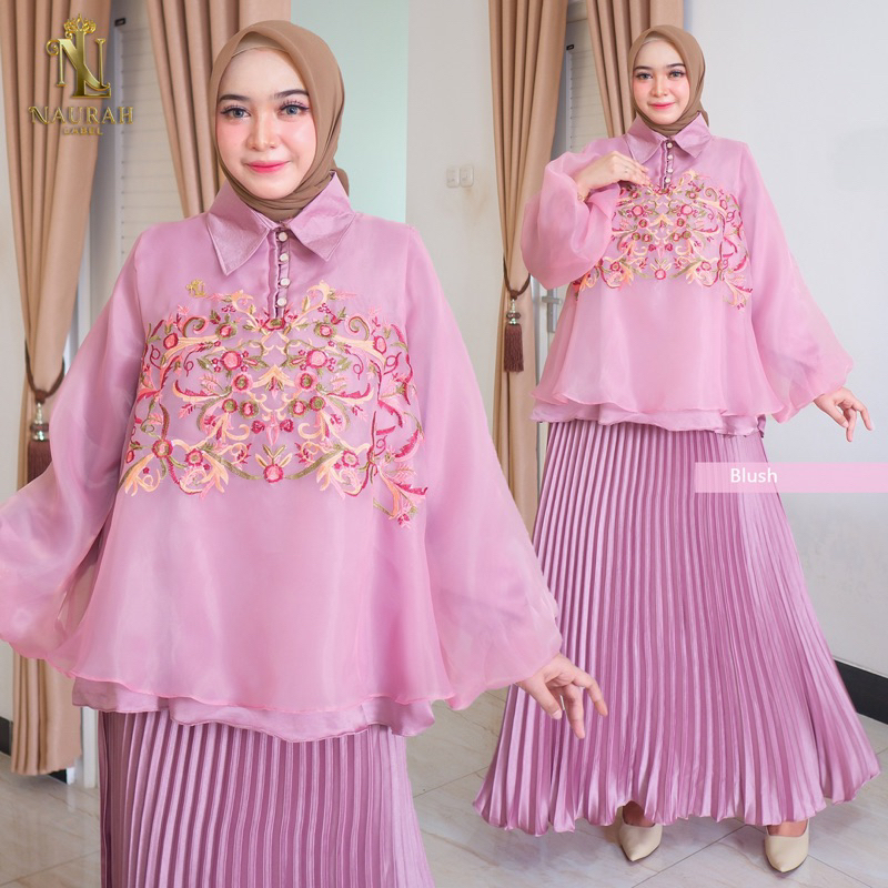 Naurah Label. Zaskia set Plisket mix Organza bordir Setelan Set Rok Bahan Barbara Silk armani Sutra 