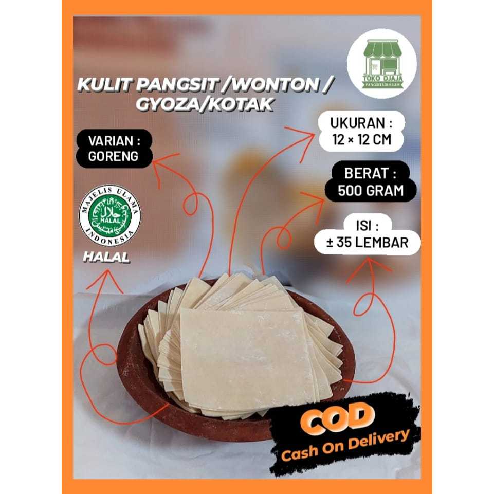 

Kulit Pangsit Goreng Kotak Kemasan 500 gram Warna Putih 12cm x 12cm Kulit Pangsit Enak,Gurih,Halal