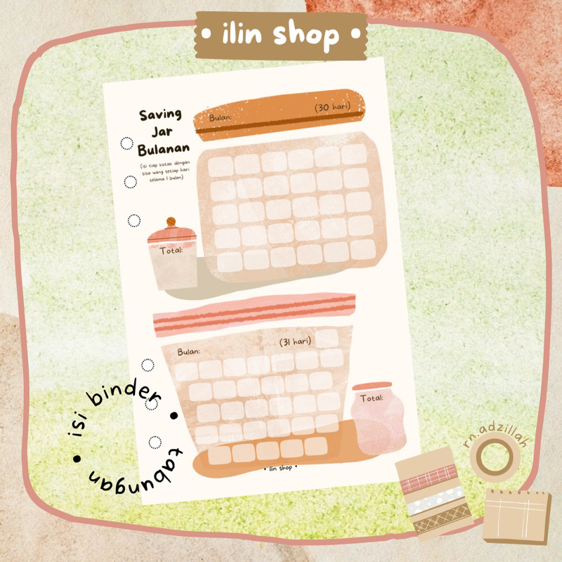 

[A5] Isi Kertas Binder Tabungan Template Kosongan Aesthetic | Loose Leaf A5 6 / 20 Lubang