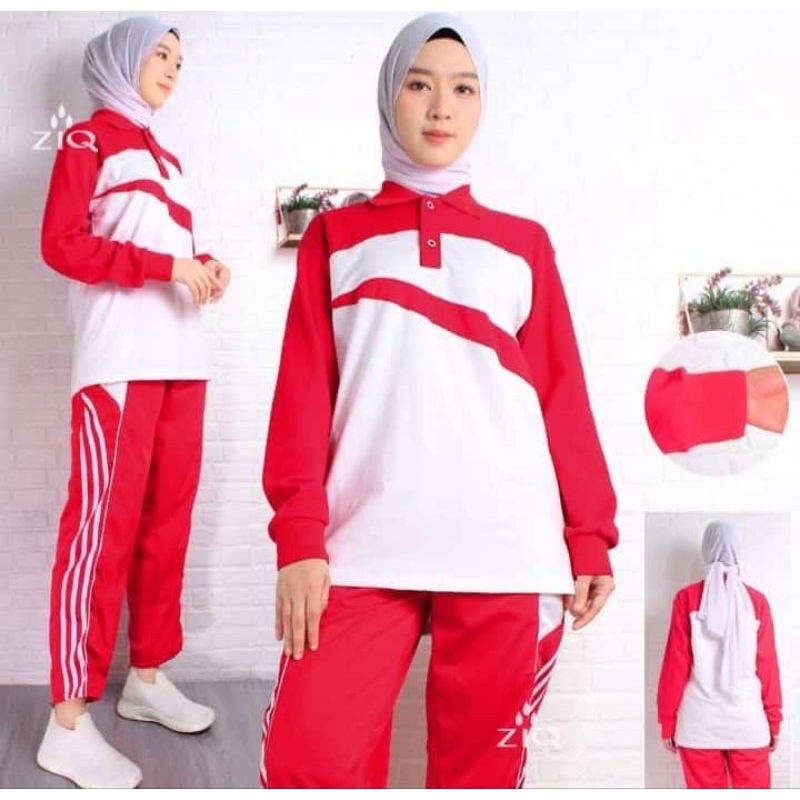 Stelan Baju Olahraga Merah Putih Pria dan Wanita Stelan Senam Merah Putih (Stelan Merah Putih)