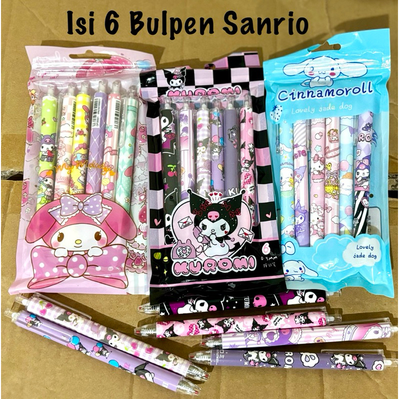 

isi 6 bulpen Sanrio Tinta Hitam Pena Pulpen Alat Tulis Anak Sekolah