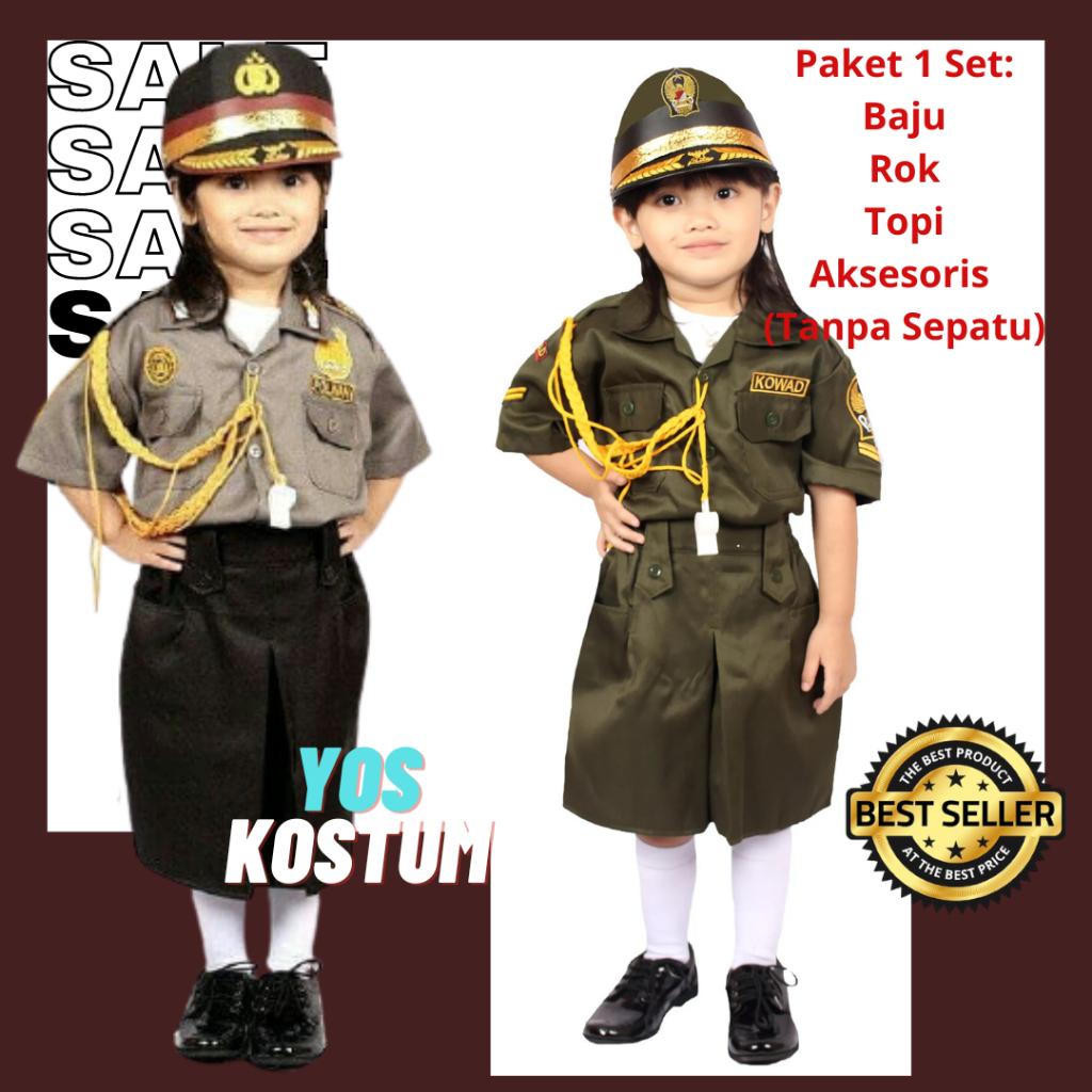 Seragam Profesi Anak Polwan Kostum Setelan Polisi Cewek Kaos Baju Perempuan Kijang