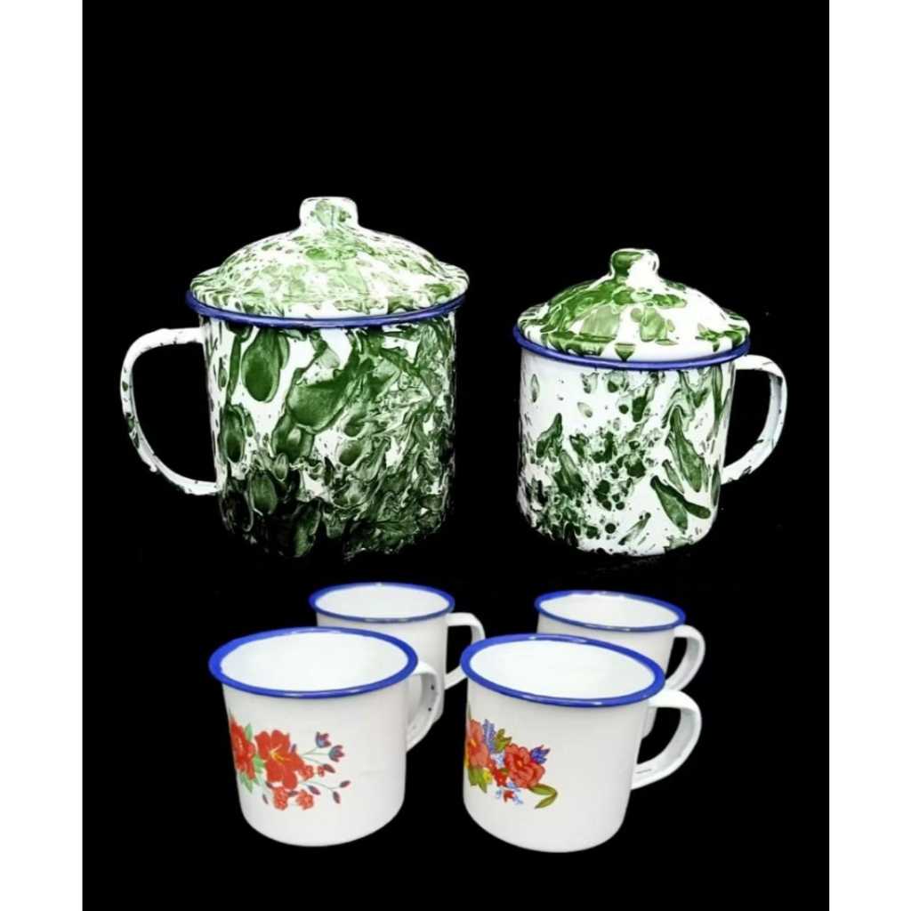 Mug Blirik Lurik / Mug Kembang / Mug Blirik Tutup / Kedaung Gelas Kembang Jadul / Gelas Enamel / Can
