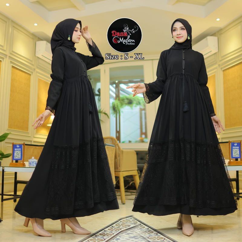 Gamis Abaya Turkey Premium  kombinasi Ceruty Brukat eksklusif kancing Dada simple Manis