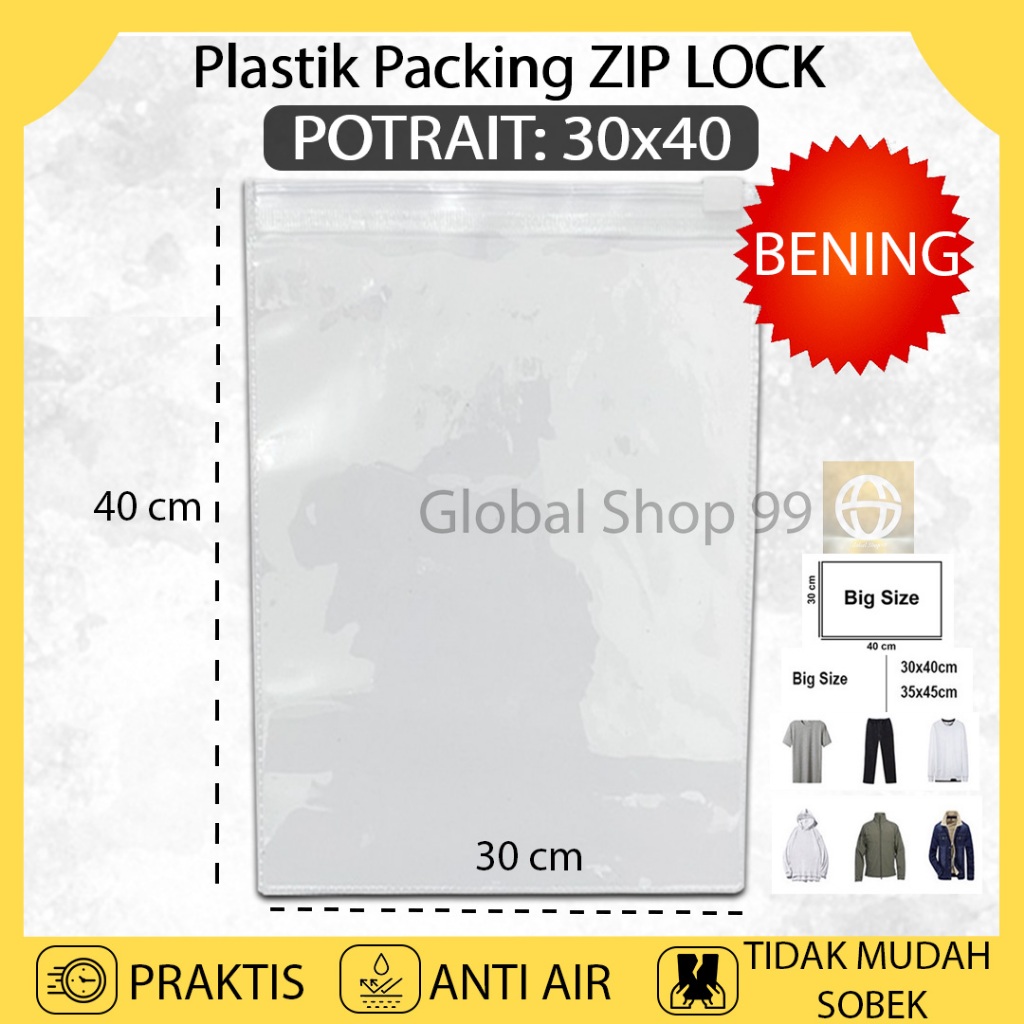 Kantong Plastik Packing ZIPLOCK 30 X 40 POTRAIT Map Zipper Bag Resleting Travel Pouch Transparan ANT