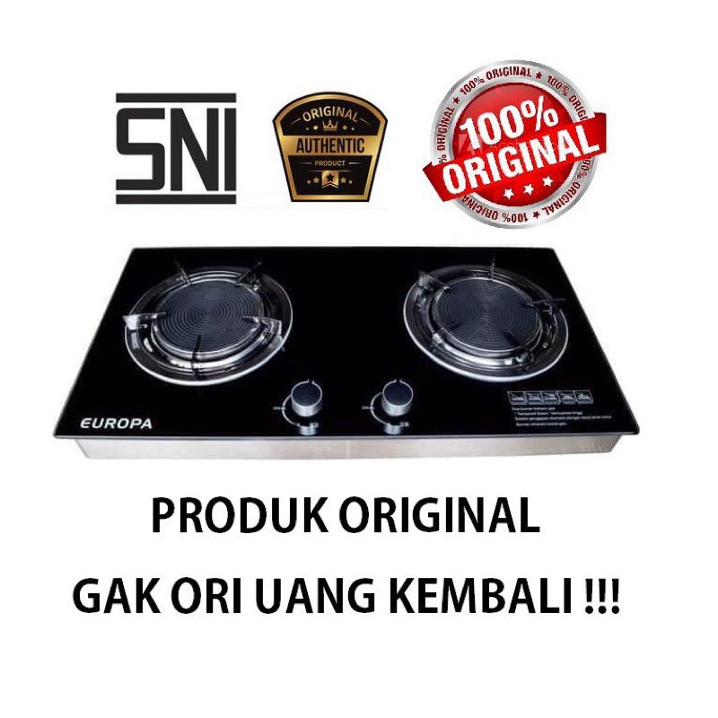 Kompor Gas Tanam Kaca 2 Tungku Bara Europa - Motif Elegan - Bisa Tanam / Duduk