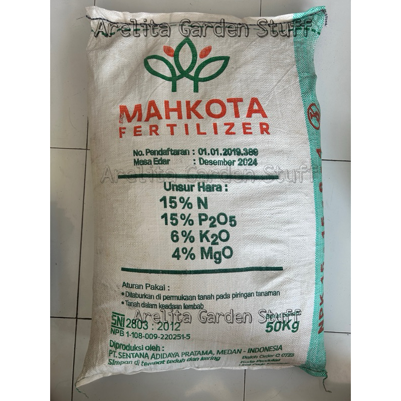 Pupuk NPK 15.15.6.4 merk Mahkota repack 1Kg