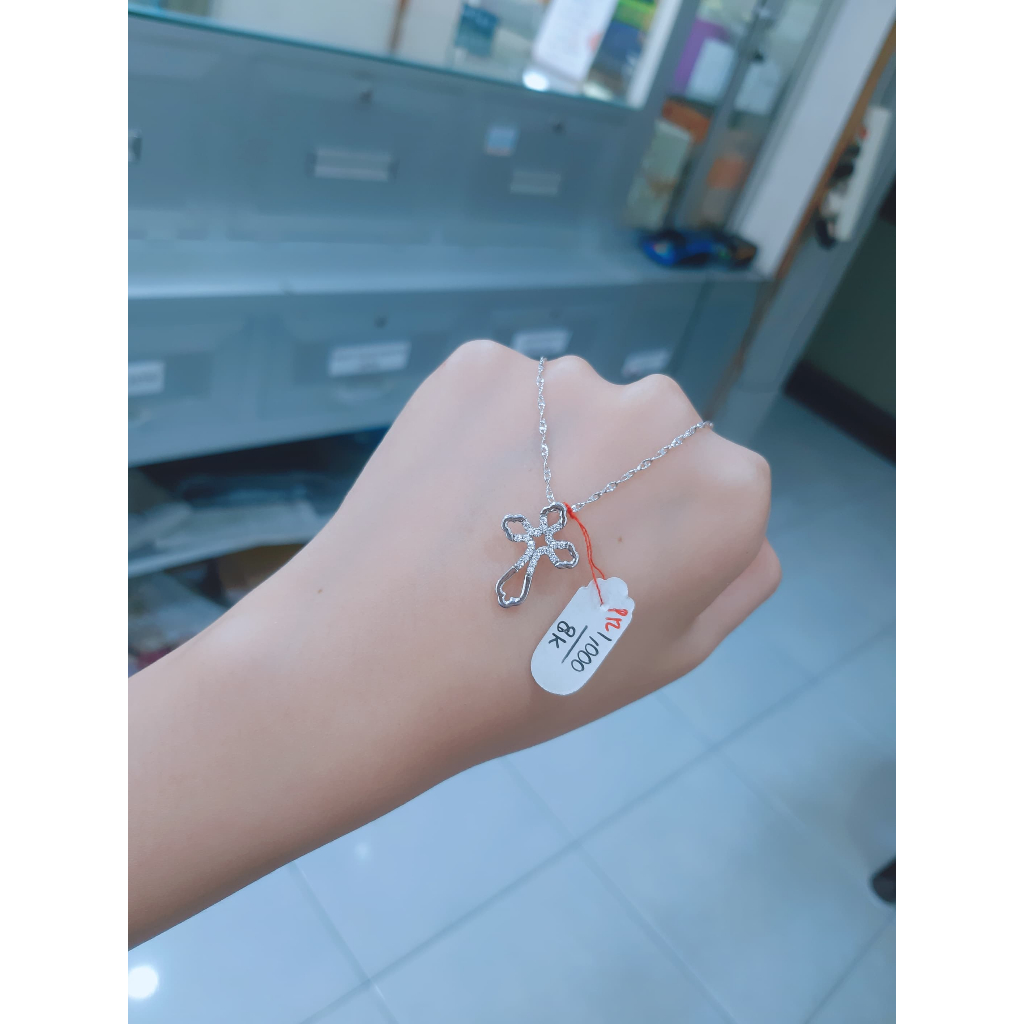 LMG Liontin Salib Permata Emas 375 8K White Gold