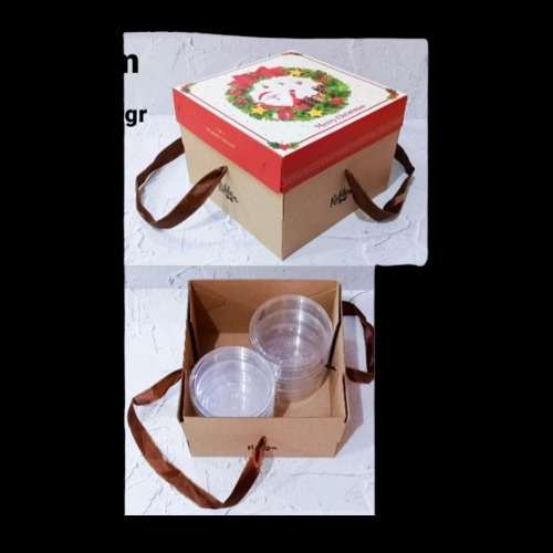

( 5 pcs ) Cake Box Ribbon Hampers Natal Christmas Dus Jinjing 22x22x16 cm Muat 6 Toples Bulat 250gr