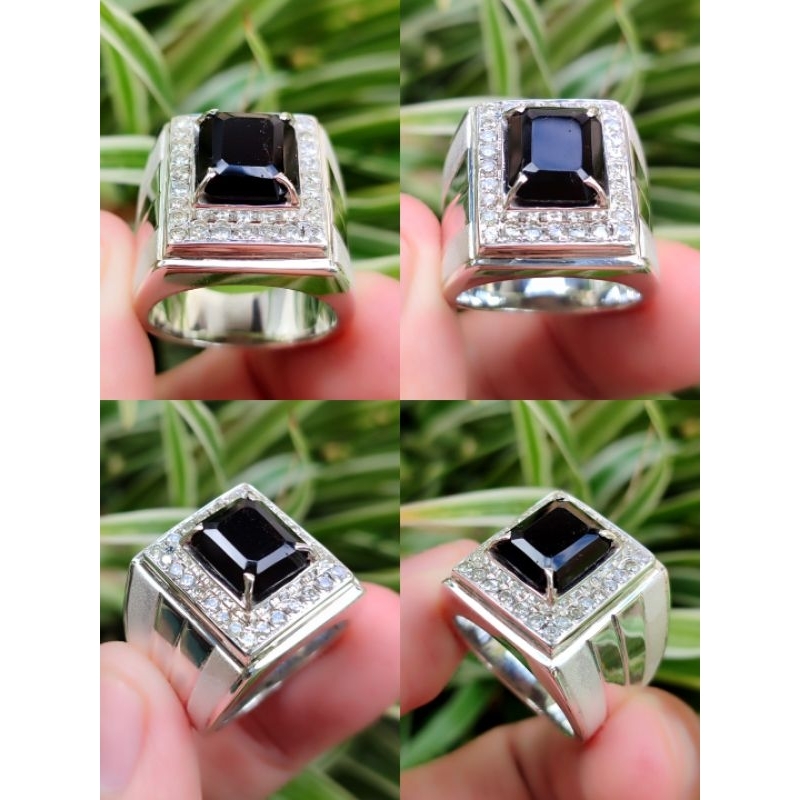 Cincin pria Berlian + Kecubung Hitam Kalimantan mirip Berlian Hitam