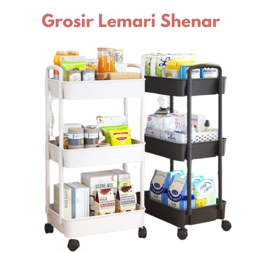 Hanna Rak Plastik Dorong 3 Susun multifungsi Trolley Rak Buku Rak Bumbu wadah/tempat Serbaguna Hanna