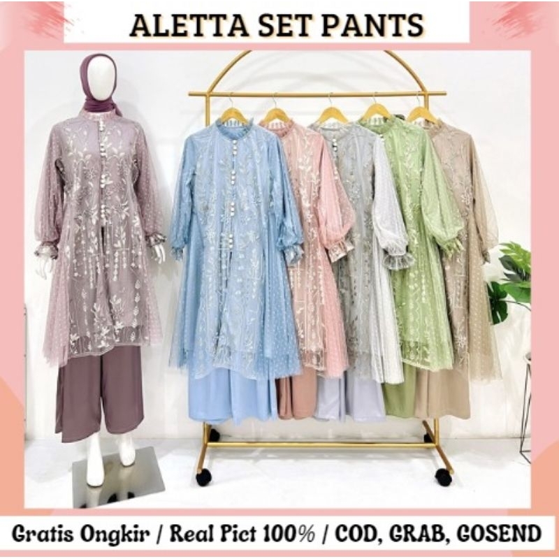 ALETTA TUNIK ONESET / SETELAN CELANA BRUKAT /SETCEL KONDANGAN