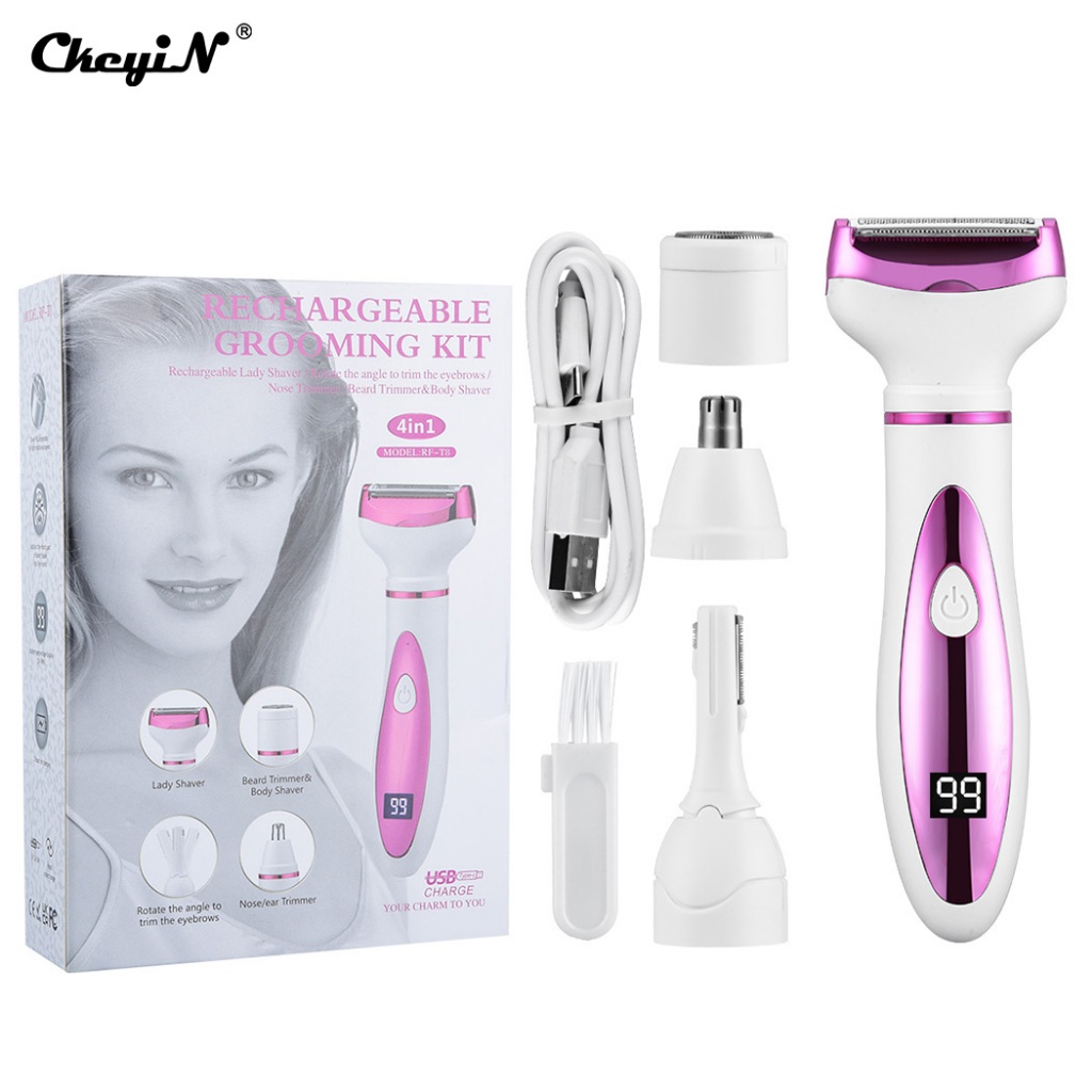 CkeyiN Epilator 4 IN 1 Lady Shaver Mesin Cukur Bulu Ketiak Wanita Elektrik Alat Cukur Bulu Kaki