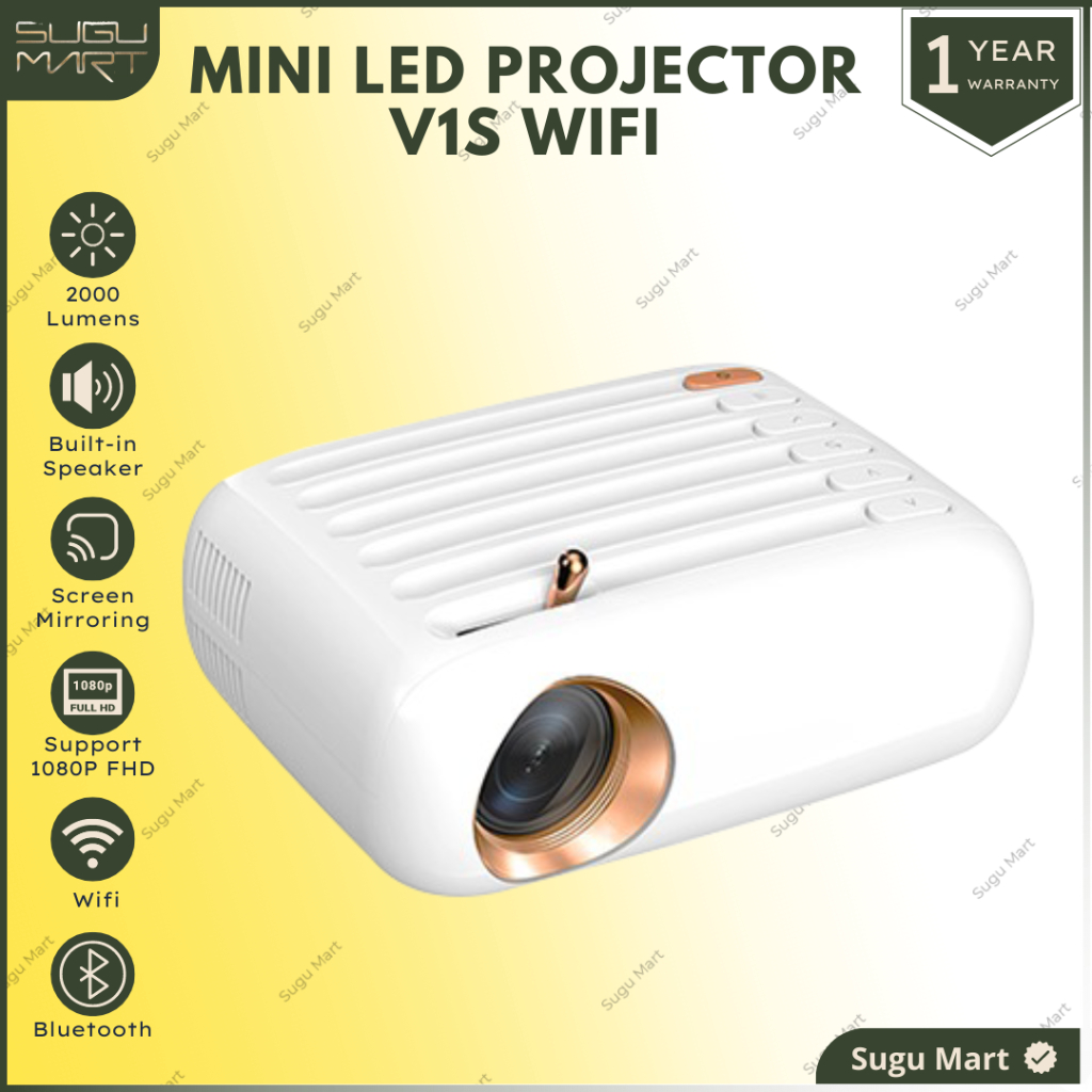 Proyektor Mini Aera V1S Proyektor Portable Konek Hp Android dan IOS Full HD 1080p Projector Mini Wif