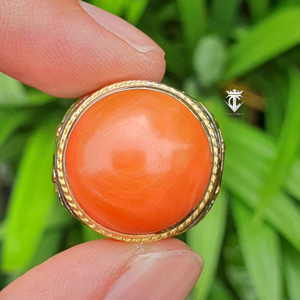 Batu Mulia Natural Marjan Orange Coral Motif Puser Bumi 22.73 Ct NTE