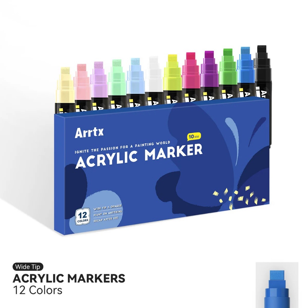 

Arrtx 12 Colors Jumbo Acrylic Markers (10mm Broad Tips)
