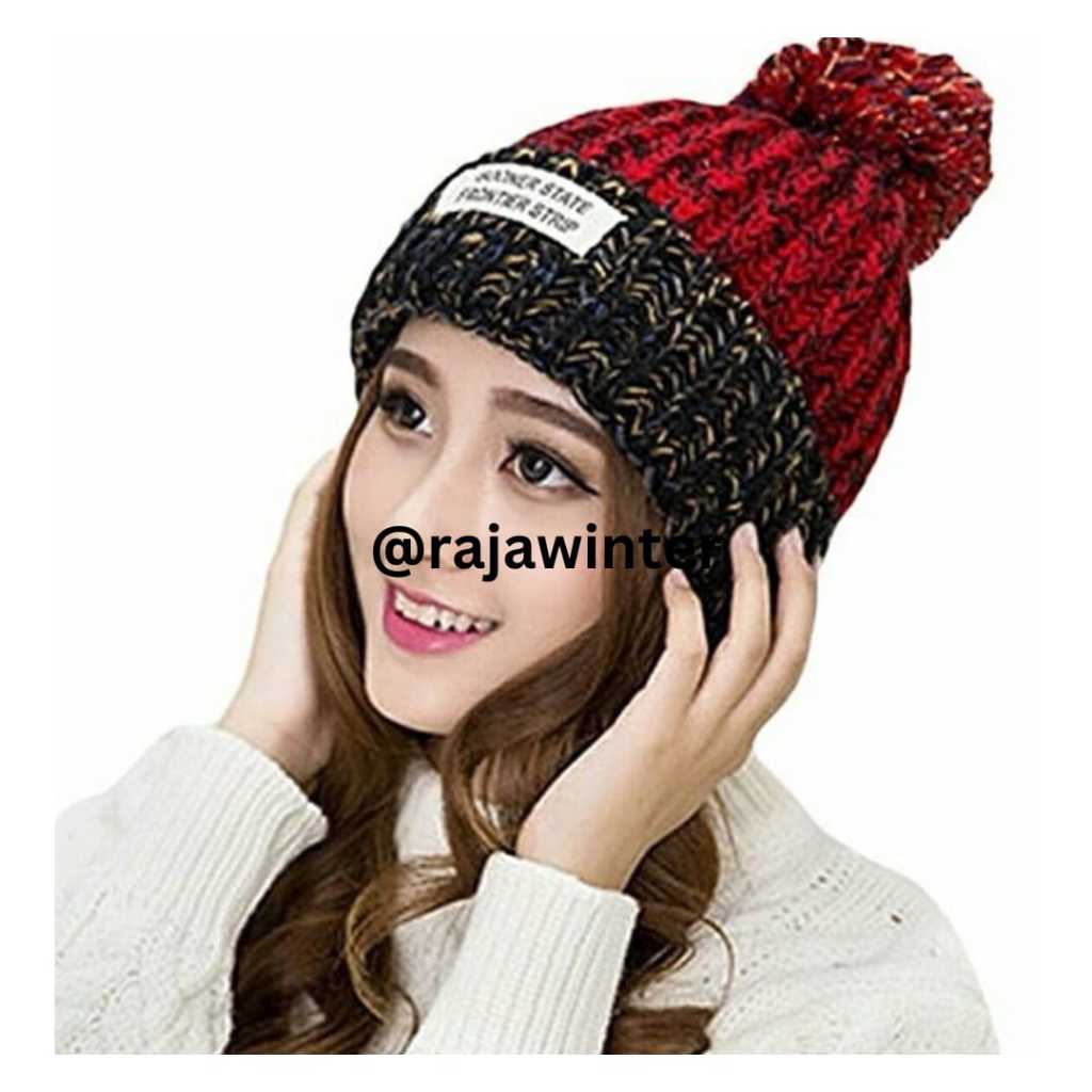 SOONER STATE Topi Kupluk Rajut Tebal Pom Pom Hat Wool Winter Pria Wanita Musim Dingin